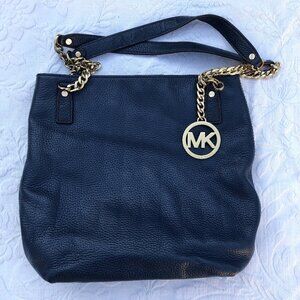 Michael Kors Medium to Dark Blue Leather Gold Chain Purse Handbag